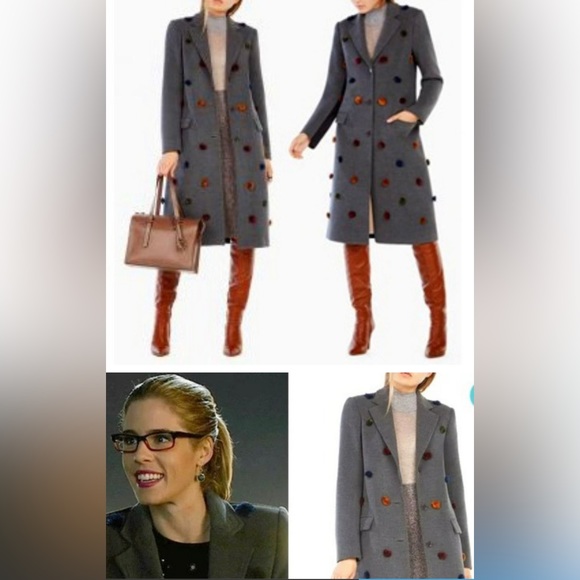 BCBG JAXSON Grey Pom Pom Coat Sz M - Picture 3 of 10